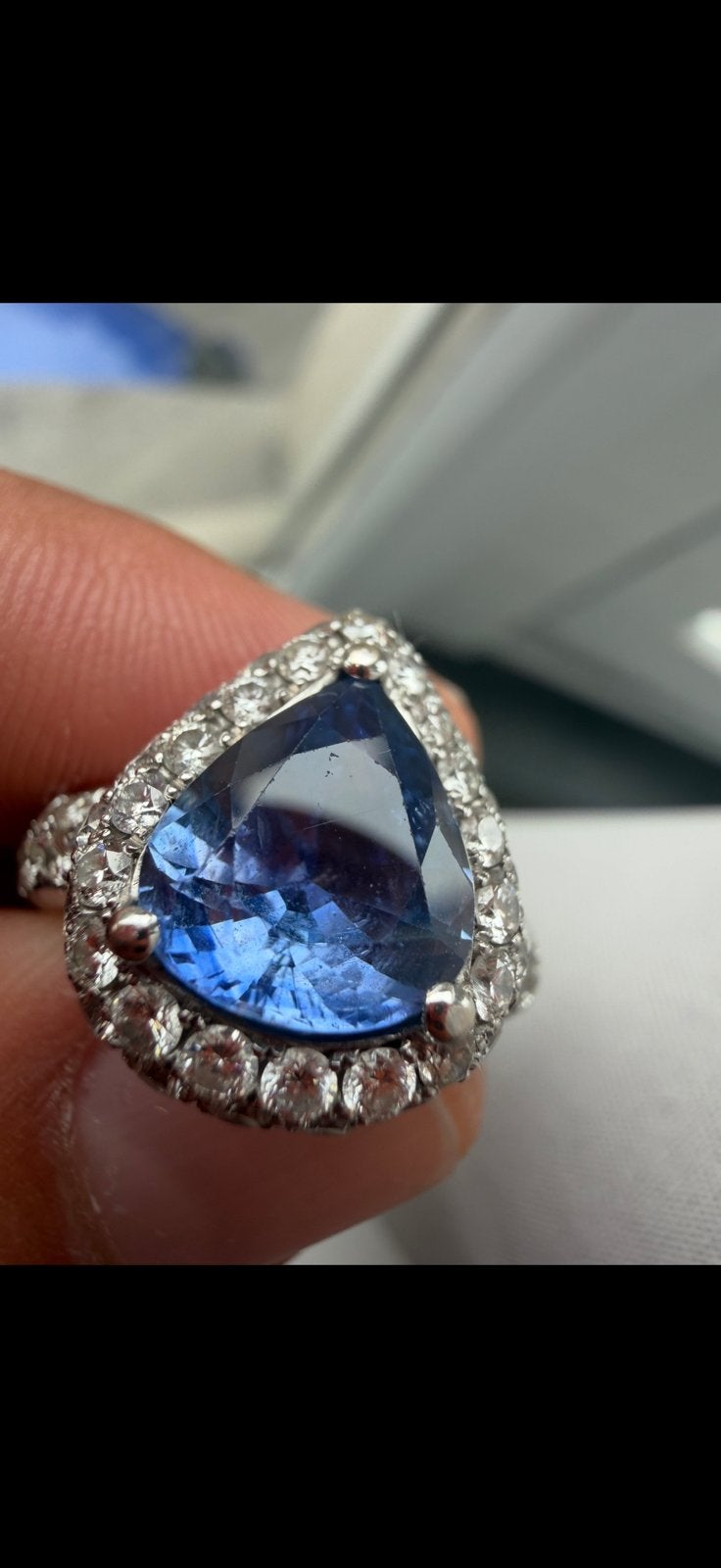 Bague saphir sri-lanka 6.12 ct, Ophalen of Verzenden, Zo goed als nieuw, Wit, Goud