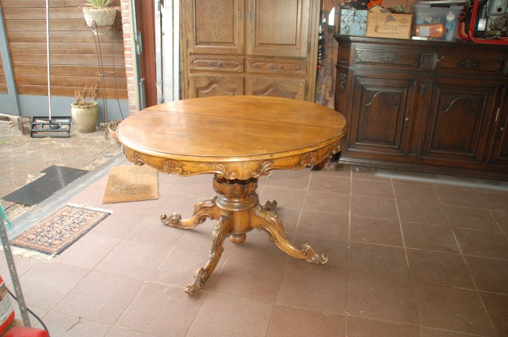 mooie stevige houten ronde tafel met mooie poot !, Ophalen, Gebruikt, Rond
