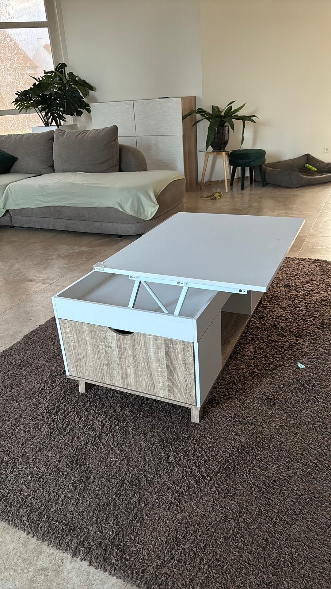 Salontafel uitklapbaar met extra opbergruimte - beuken/wit, Ophalen, Zo goed als nieuw