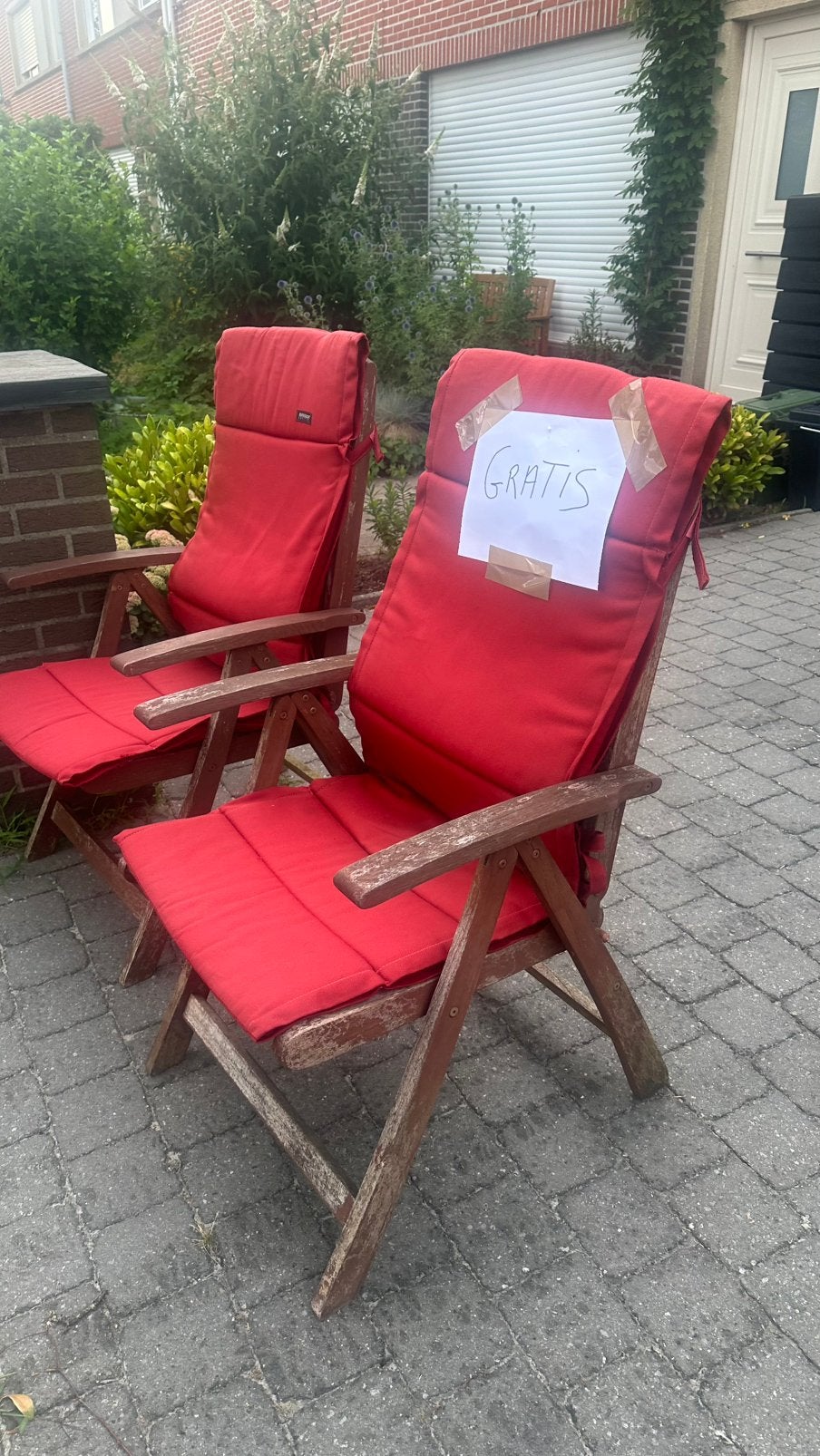 Houten verstelbare tuinstoelen met kussens, Ophalen, Gebruikt, Hout, Inklapbaar