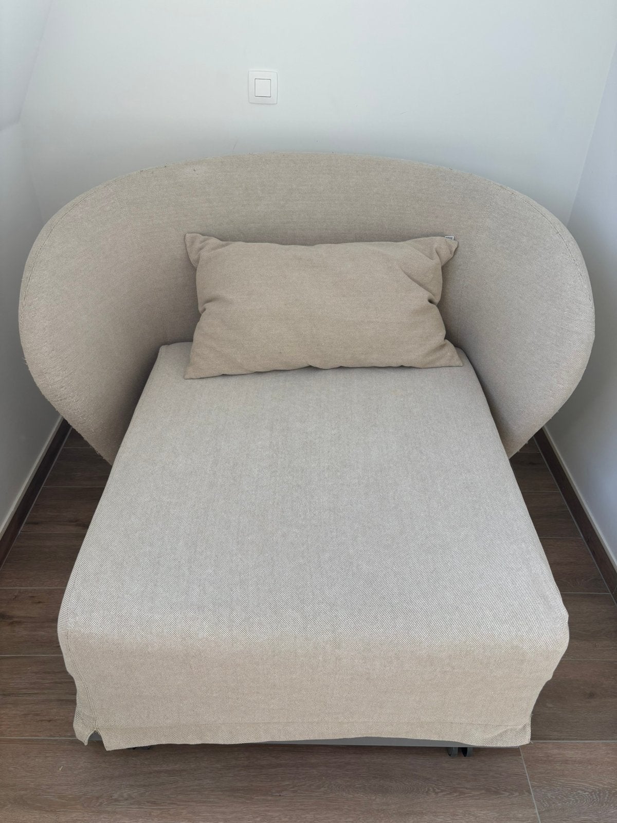 Eenpersoons slaapzetel met uitschuifbare lattenbodem | Beige, Huis en Inrichting, Ophalen, Gebruikt, 90 cm, Eenpersoons