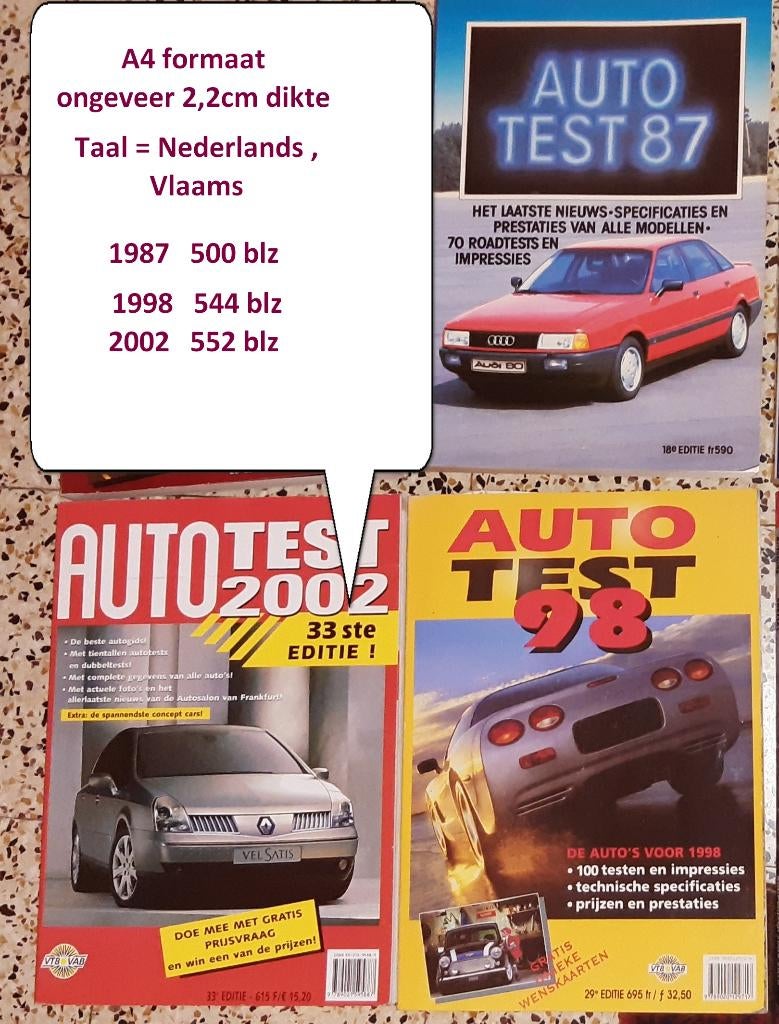 boek AUTOTEST 1987  1998 2002 Belgische editie  (samen  €10), Boeken, Algemeen, Autotest, Ophalen of Verzenden, Zo goed als nieuw