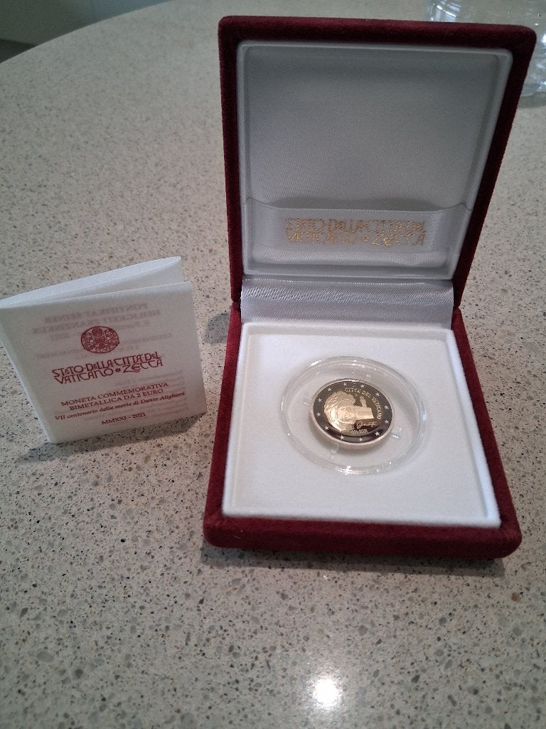 2 euro Vaticaan 2021 Dante Proof, Postzegels en Munten, Ophalen of Verzenden, Vaticaanstad, 2 euro, Losse munt