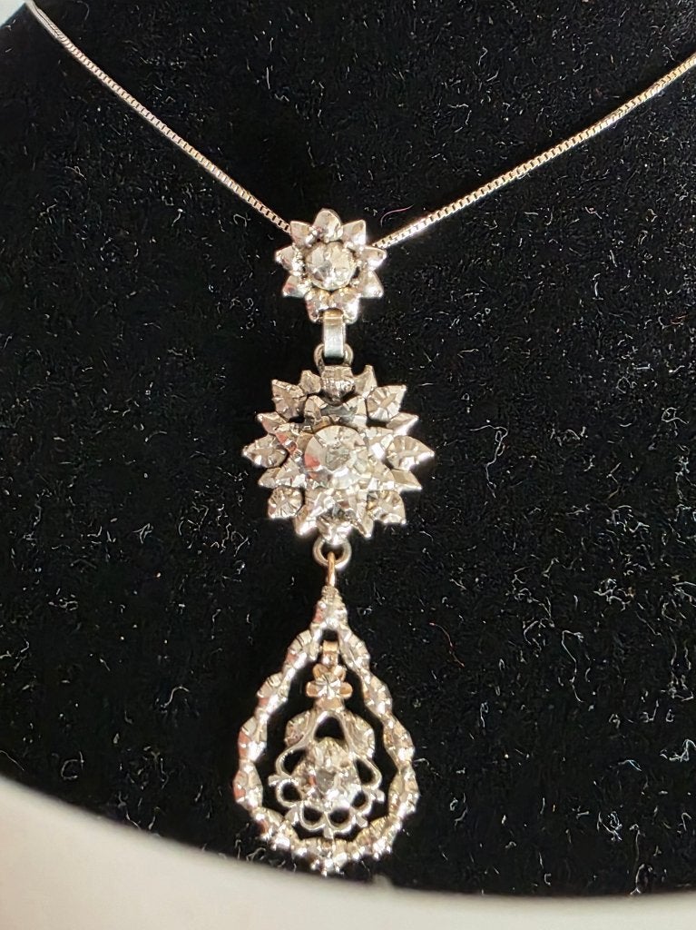 Antieke goud/zilver hanger met diamanten 1818-1860, Ophalen of Verzenden, Goud, Hanger, Met edelsteen