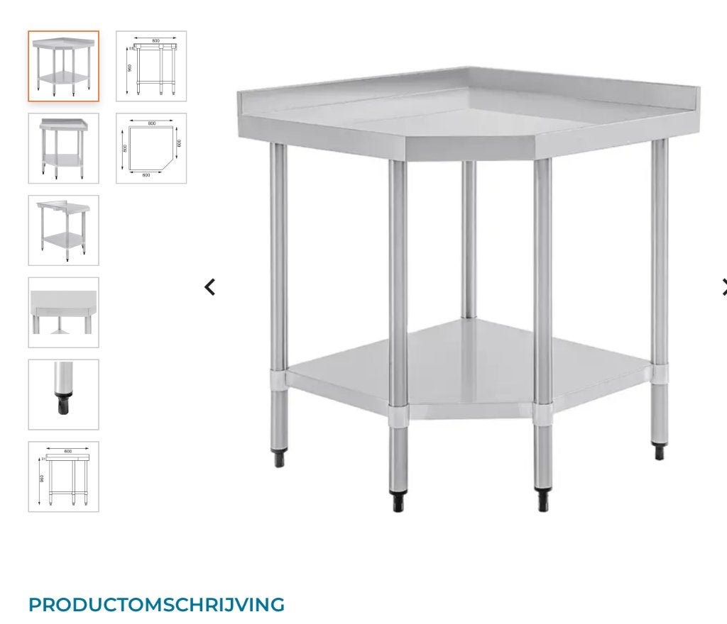 table d'angle d'accueil en inox, NEUVE dans sa boîte, Enlèvement, Neuf, dans son emballage, Mobilier en inox
