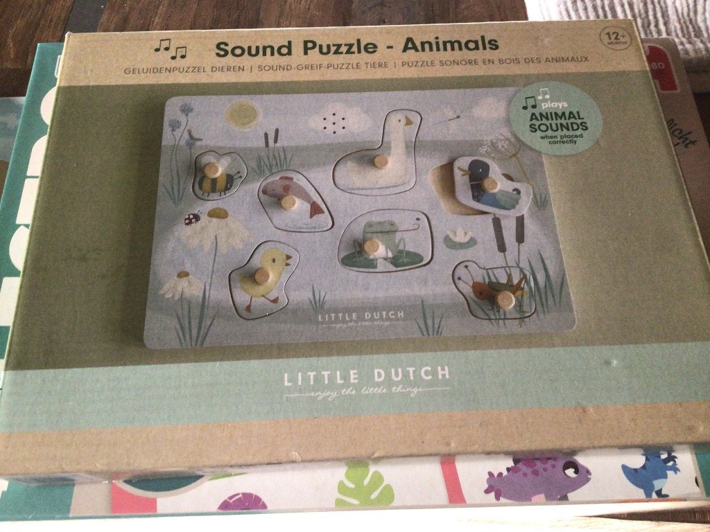 Inleg puzzel met dieren geluiden, Kinderen en Baby's, Speelgoed | Kinderpuzzels, Ophalen of Verzenden, Zo goed als nieuw, Van hout