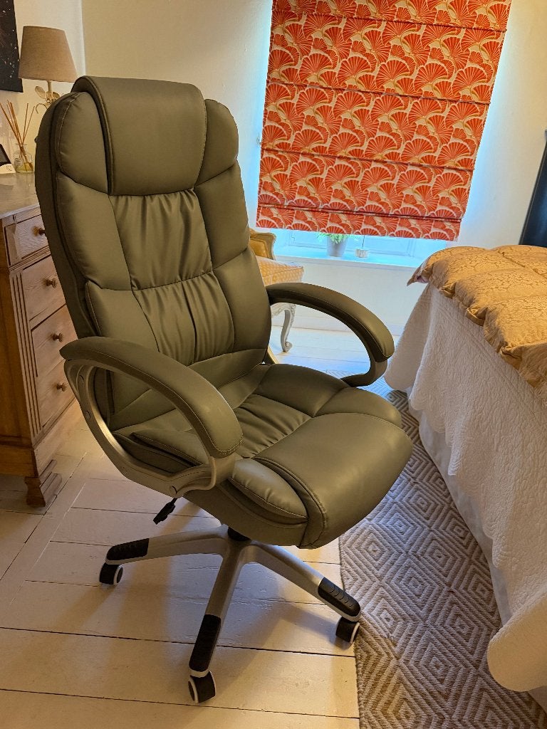 Chaise de bureau Cuir Vegan gris, Gris, Comme neuf, Enlèvement, Chaise de bureau
