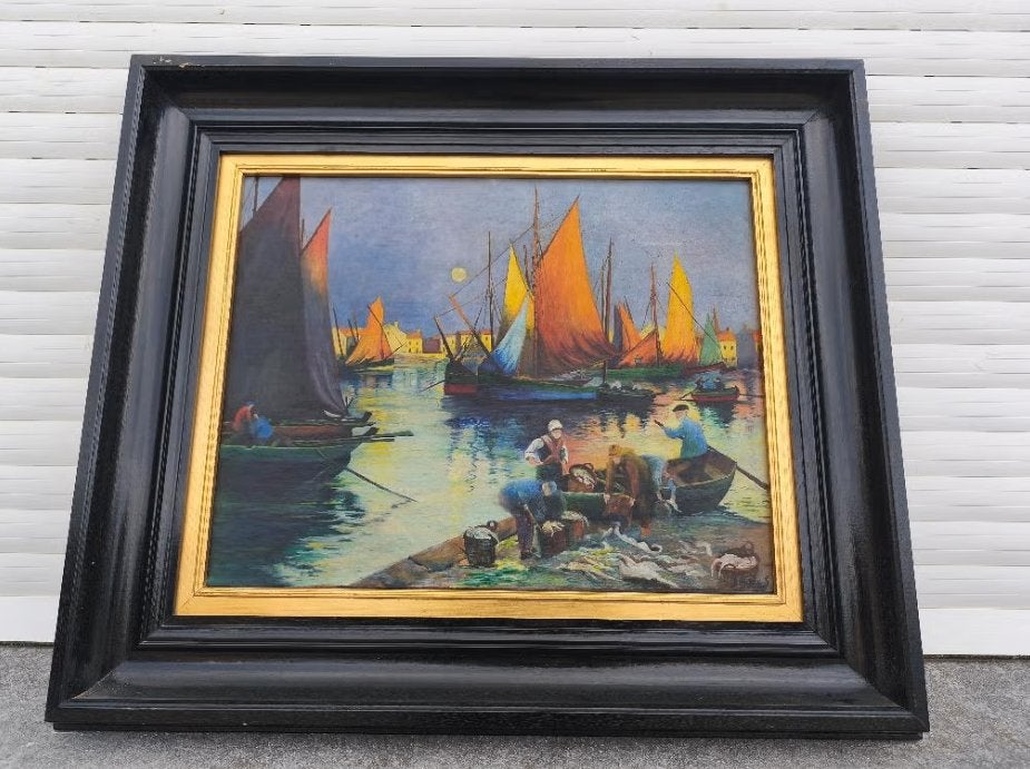 huile sur panneau marine signe denyse, Antiquités & Art, Enlèvement ou Envoi, Panneau