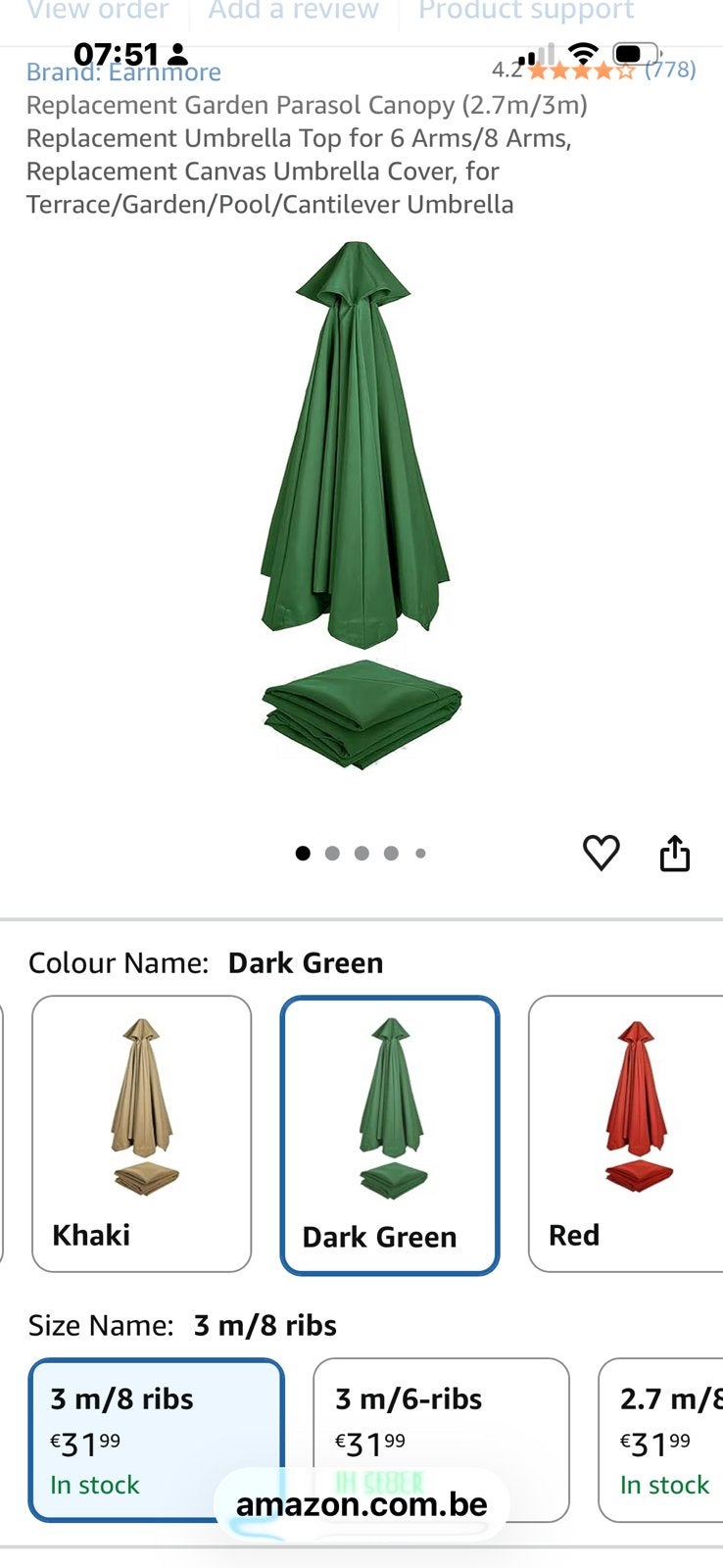 Nieuwe parasol hoes donkergroen, Ophalen, Nieuw, Waterdicht, 3 tot 4 meter