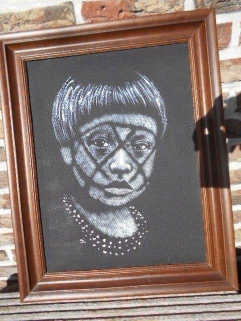 enfant de l'Amazonie, peint à la main sur tissu, Antiquités & Art, Enlèvement ou Envoi, Décoration murale, Fait main, Noir