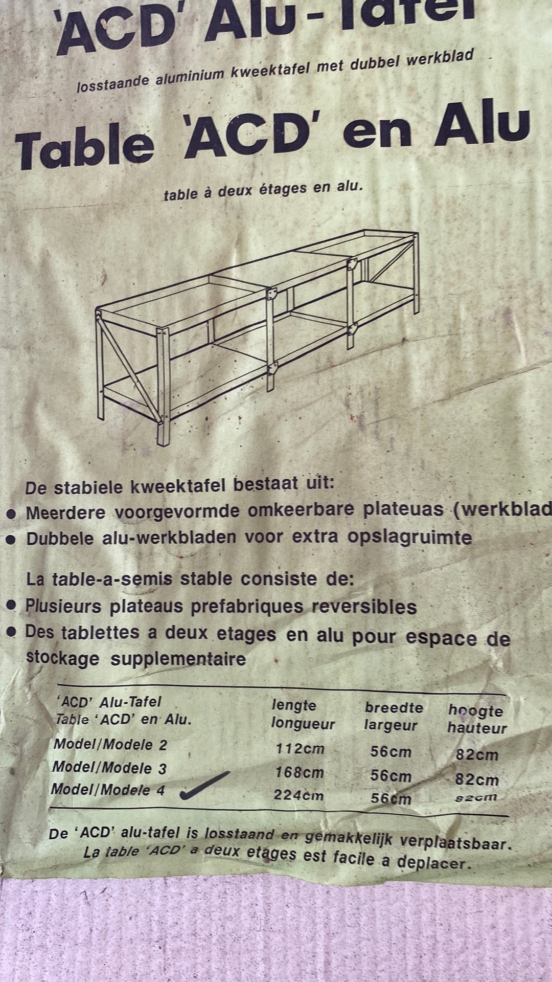Kweektafel L 224 cm B 56 cm H 82 cm, Tuin en Terras, Ophalen, Overige materialen, Zo goed als nieuw, Kweekkas