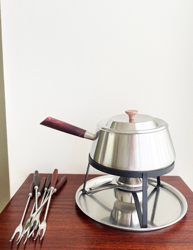 Service à fondue Alessi Fonduta — Carlo Mazzeri, années 1960, Argent, Enlèvement, Utilisé, Alessi