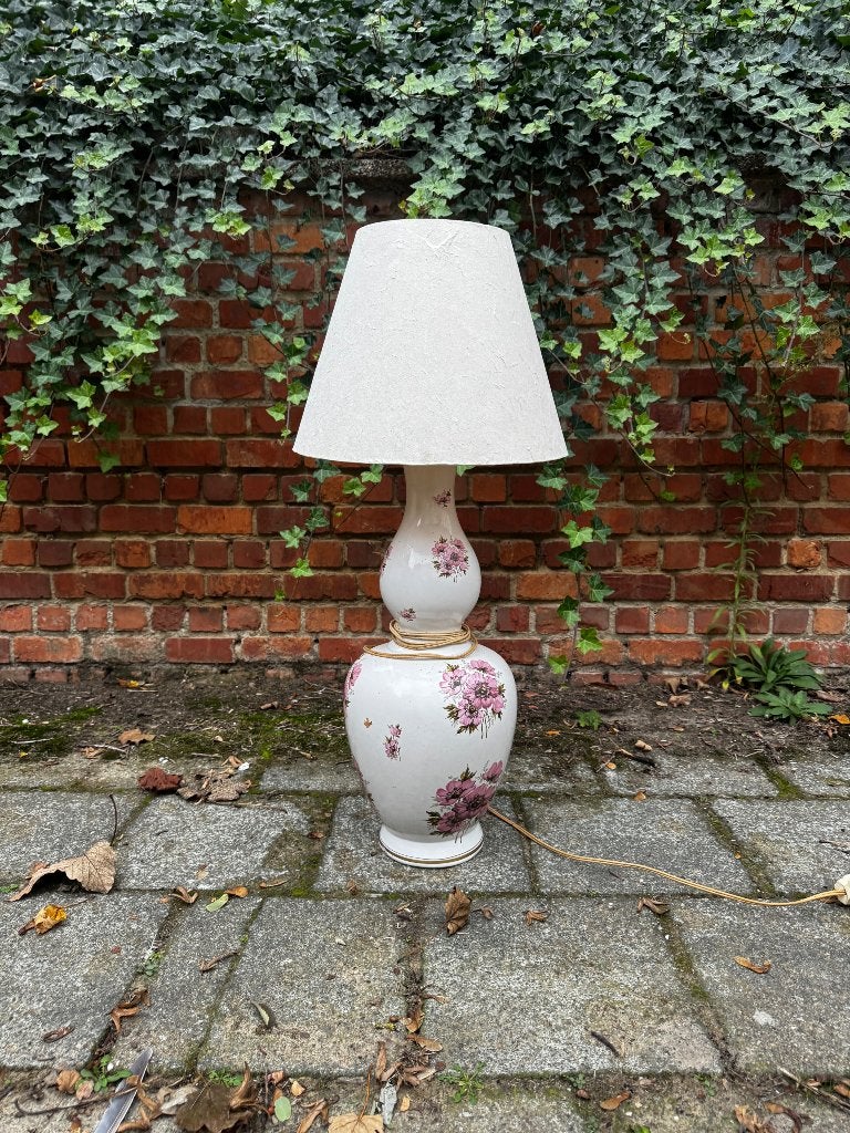 Lampe de table vintage en céramique à décor floral – 86 cm, Maison & Meubles, Enlèvement, Vintage