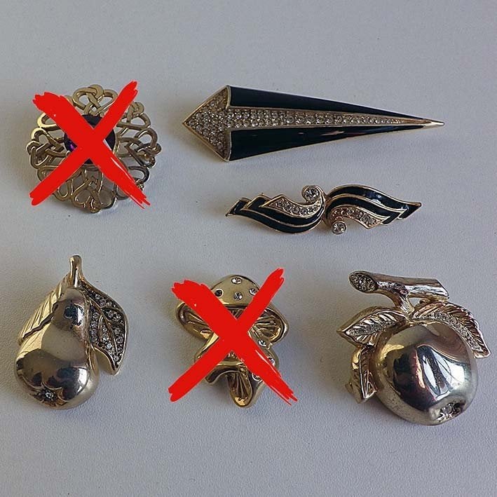 Vintage Broches (costume Jewellery): €.5,00/stuk, Handtassen en Accessoires, Broches, Ophalen, Gebruikt, Overige kleuren, Overige materialen