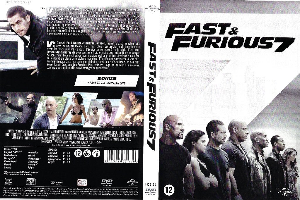 Le DVD Fast & Furious 7 de James Wan – Universa, Action, Enlèvement ou Envoi, Espagnol, Neuf, dans son emballage