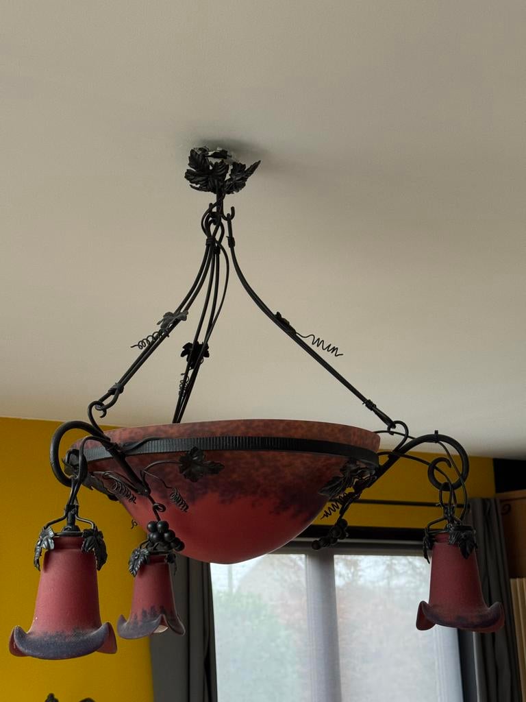Suspension Müller coupe et trois tulipes pâte de verre, Antiquités & Art, Antiquités | Éclairage, Enlèvement