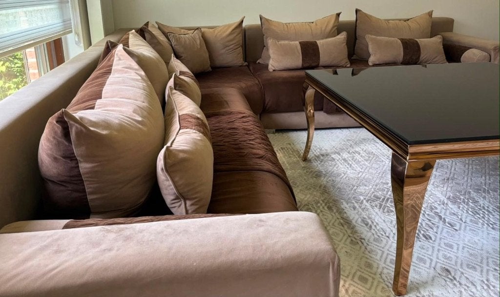 Canapé brun/beige en bon état, Maison & Meubles, Canapés | Salons, 75 à 100 cm, Canapé en L Bruin/beige, Quatre personnes ou plus