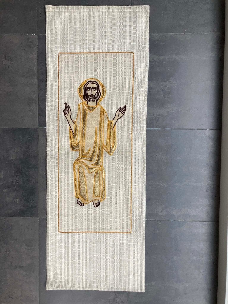 Wit wandtapijt Slabbinck Christus (125 op 45 cm), Antiquités & Art, Enlèvement ou Envoi