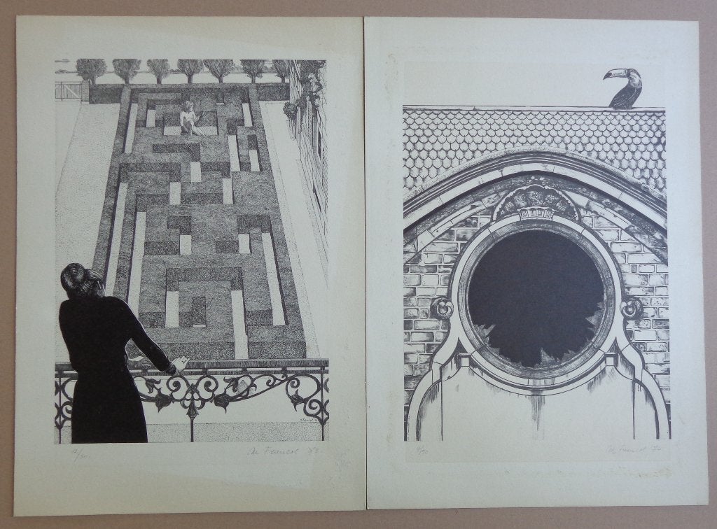 MAGDA FRANCOT / LOT 2 STUKS / ZW-W LITHO / 54x38cm / SIG, Antiquités & Art, Art | Lithographies & Sérigraphies, Signé, Enlèvement ou Envoi