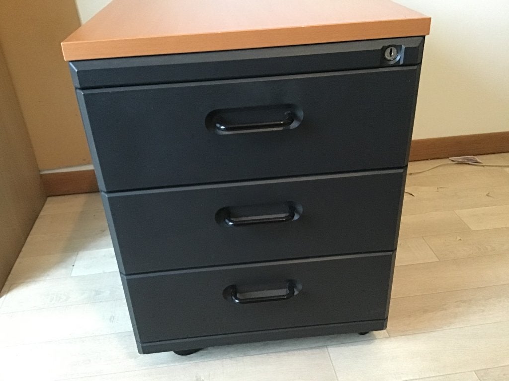 Lade blok bureau, Ophalen, Zwart, Gebruikt, Met wielen