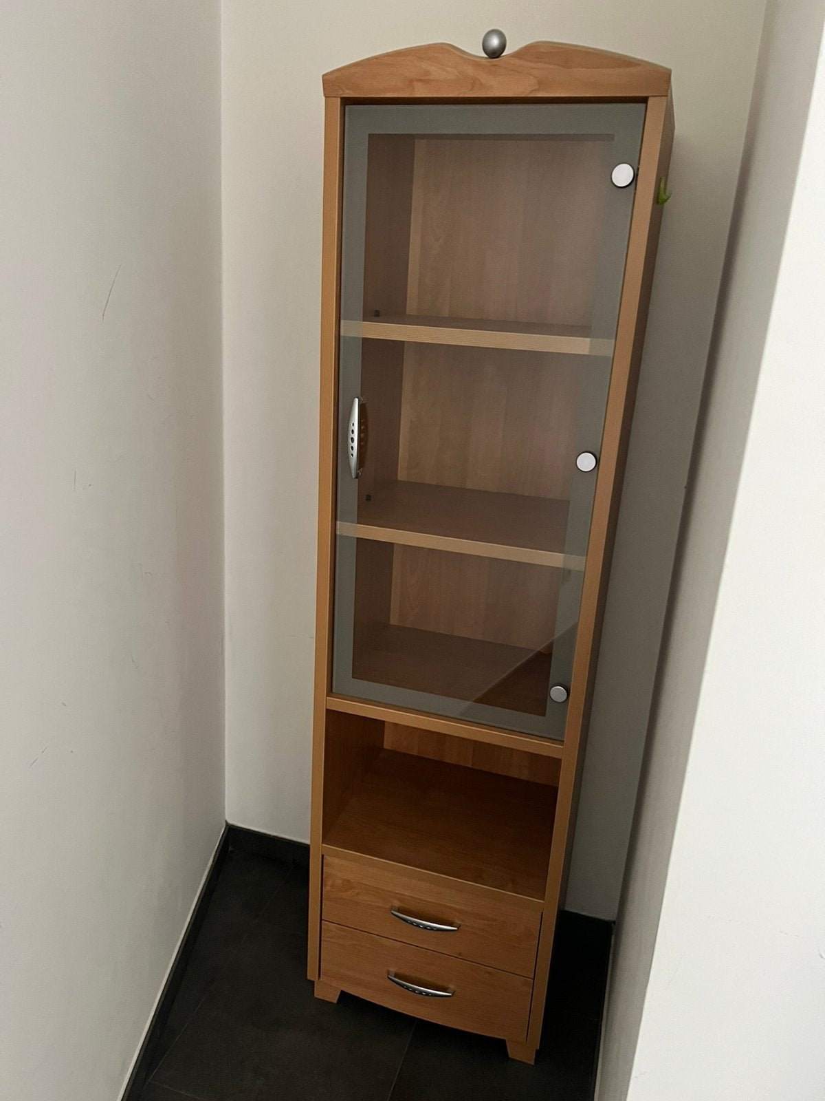 Vitrinekast met glazen deur en lades, Ophalen, Minder dan 50 cm, Gebruikt, Met lade(s)