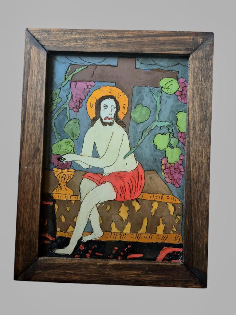 Roemeens icoon bevestigd onder glas 34 bij 25 cm, Antiek en Kunst, Ophalen