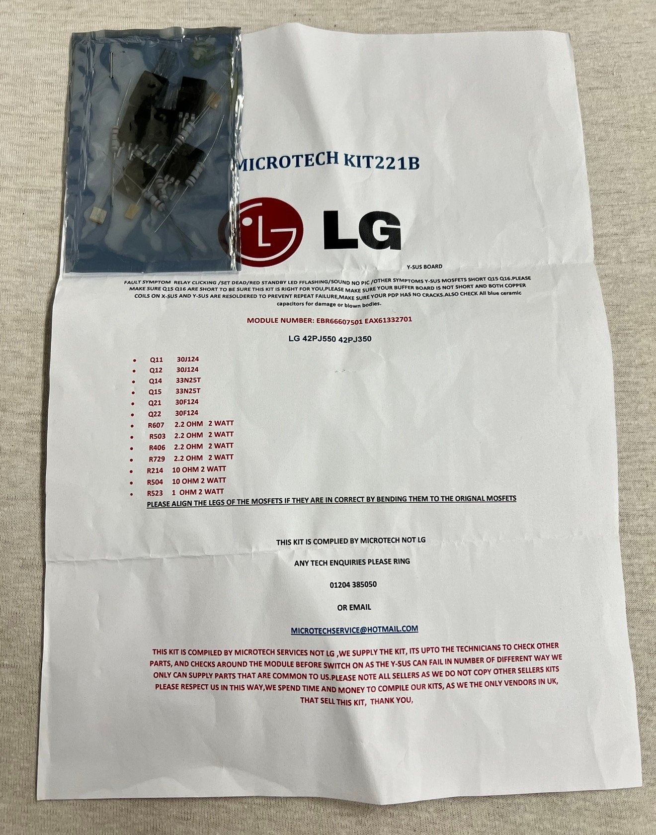 LG 42PJ550 42PJ350 EBR66607501 EAX61332701 reparatie kit set, Audio, Tv en Foto, Ophalen of Verzenden, Nieuw