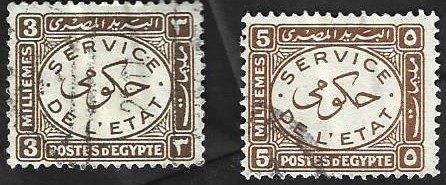 2 Postzegels Egypte - U.A.R. 1938 Dienstzegel, Postzegels en Munten, Postzegels | Afrika, Ophalen of Verzenden, Egypte, Gestempeld