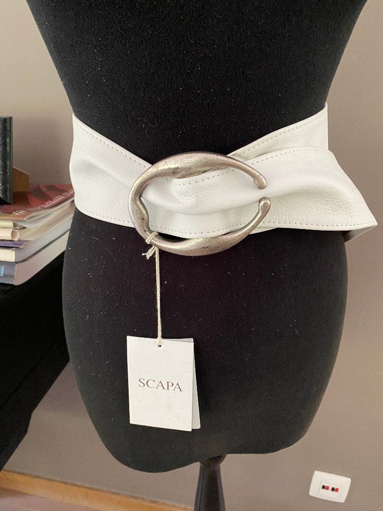 Ceinture en cuir blanc SCAPA avec boucle en étain - 85, Neuf, Scapa, Enlèvement ou Envoi, Blanc
