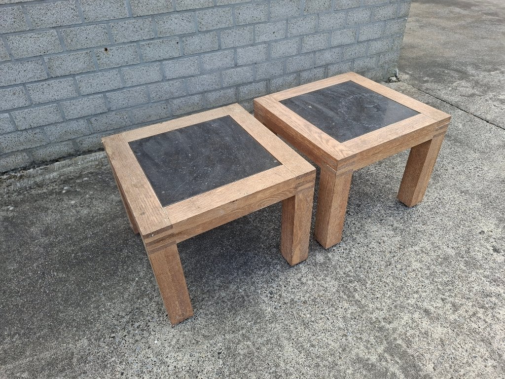 2 bijzettafeltjes met stenen blad, Huis en Inrichting, Ophalen, Zo goed als nieuw, Vierkant, Minder dan 45 cm