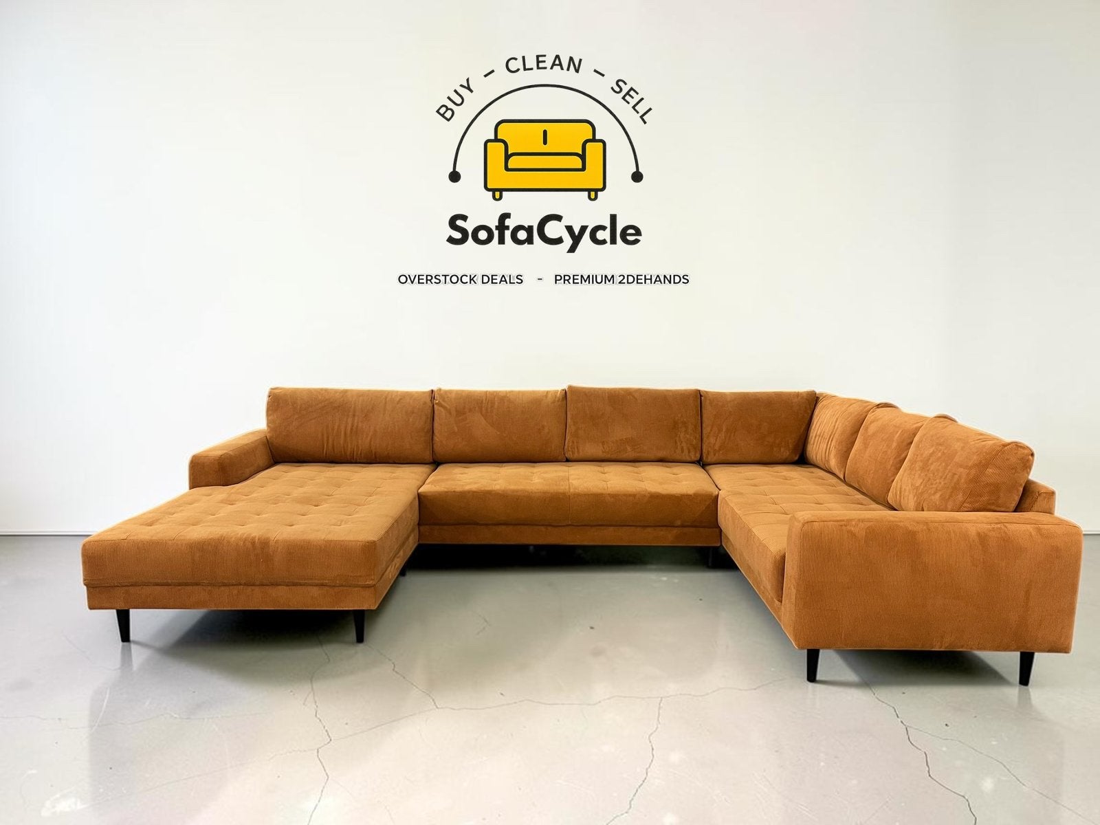 Fauteuil en U côtelé cognac — Surstock/livraison à domicile, Neuf, Enlèvement ou Envoi, SofaCycle, Info@sofacycle.be