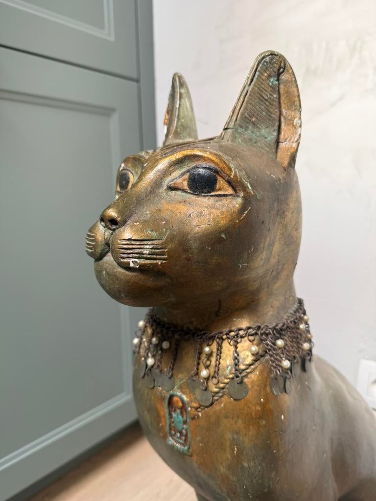 Groot beeld kat Egyptische god Bastet 80cm, Ophalen, Gips, Beeld
