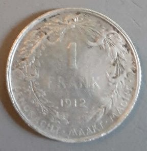 piece de monnaie argent 1fr  de 1912 belge neerlandaise, Enlèvement ou Envoi, Argent, Argent