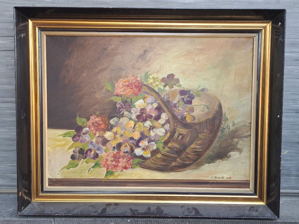 huile sur toile nature morte signe h remacle, Antiquités & Art, Enlèvement, Nature morte, Toile