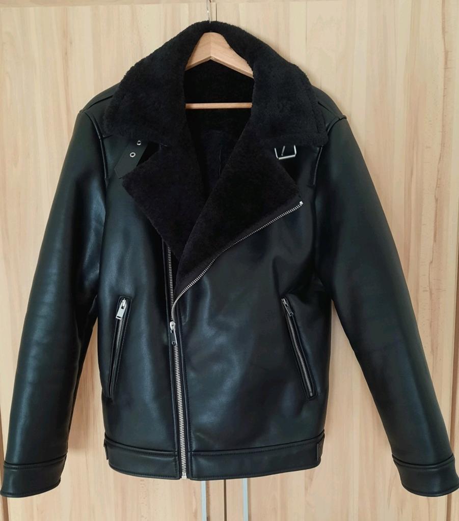 Nieuwe gevoerde lederen jas - maat L - Zara - Zwart, Ophalen, Maat 52/54 (L), Zara, Zwart
