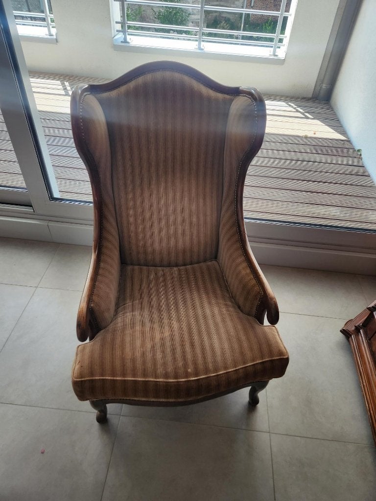 oorfauteuil bruin gestreept, Huis en Inrichting, Ophalen, Gebruikt, Stof