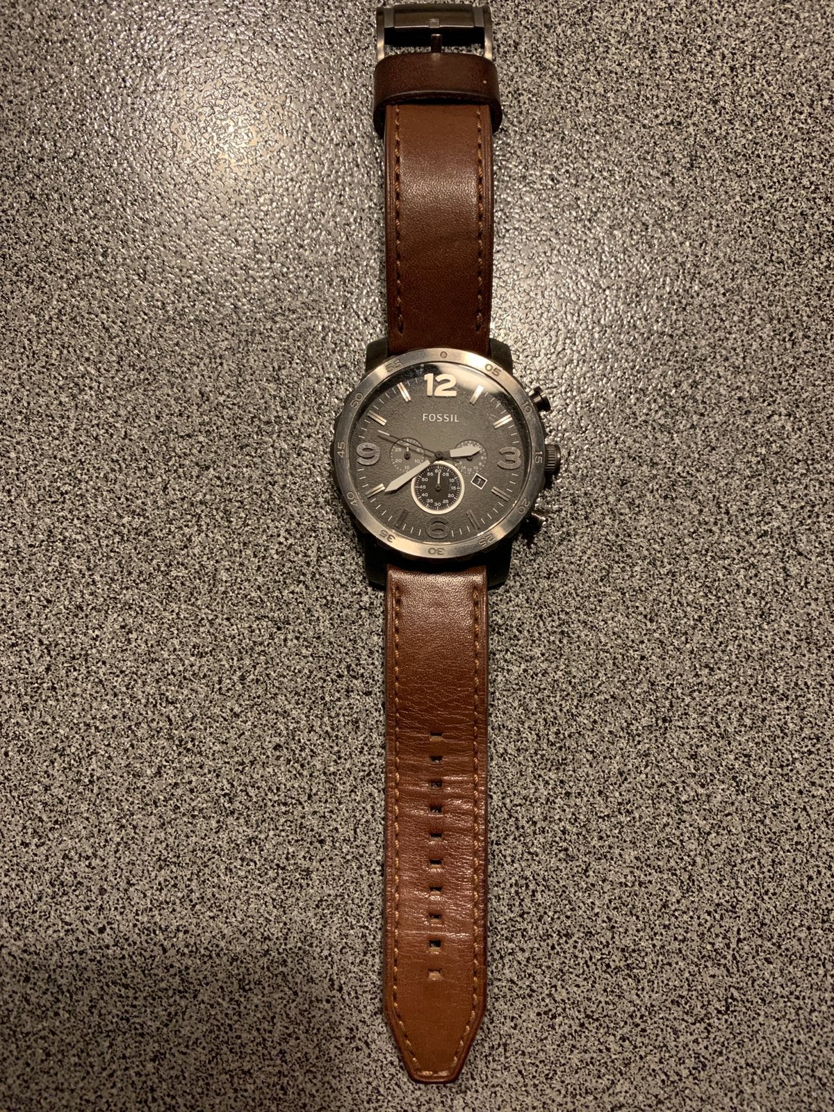 Fossil polshorloge, Handtassen en Accessoires, Horloges | Heren, Leer, Staal, Polshorloge, Zo goed als nieuw