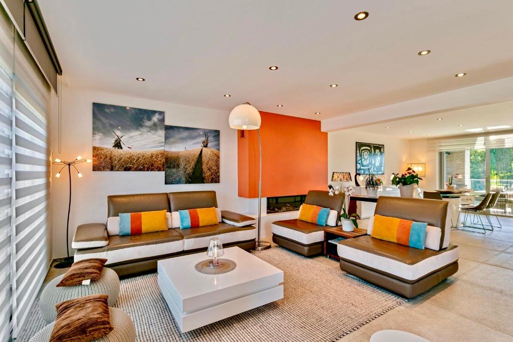 Lederen salon, Huis en Inrichting, Ophalen, 100 tot 125 cm, Rechte bank, Vierpersoons of meer