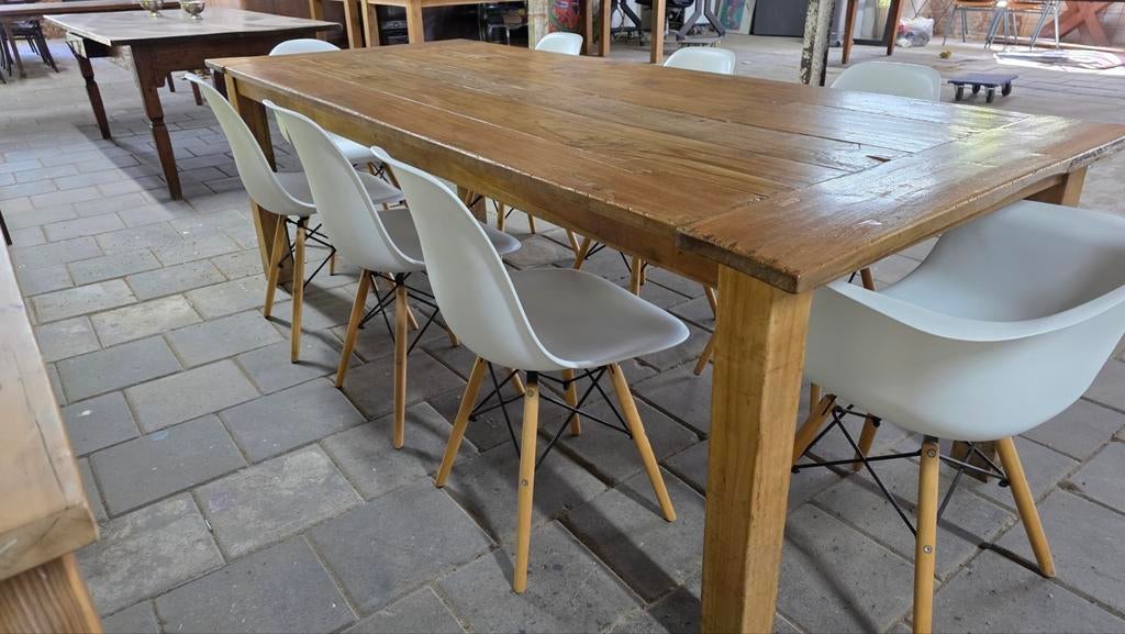 Geweldige mooie boerentafel met 8 design stoelen, Verzenden, Gebruikt