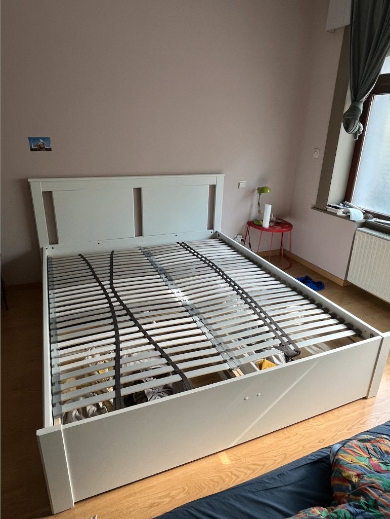 Lit double + sommier + tiroirs Ikea SONGESAND 160x200 cm, 140 cm, Enlèvement, Utilisé, 200 cm