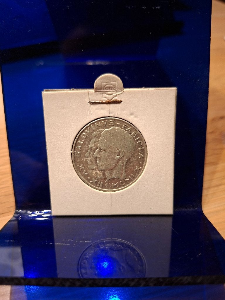 2 zilveren munten van 50 frank – Boudewijn & Fabiola – 1960, Postzegels en Munten, Ophalen, Zilver, Losse munt, Zilver