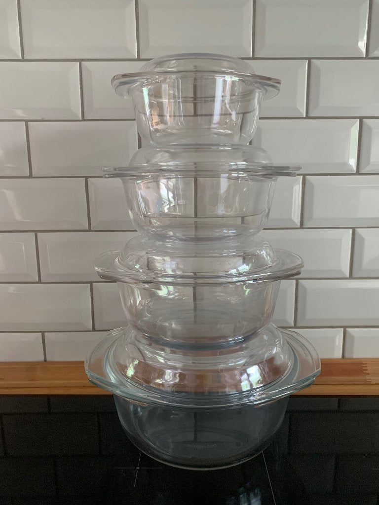 Lot de 4 cocottes en verre Arcuisine, Huis en Inrichting, Ophalen, Gebruikt, Braadpan, Glas