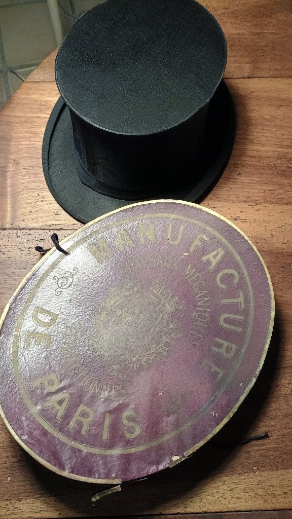 Chapeau haut de forme + boite de 1900, Antiquités & Art, Enlèvement, Hommes