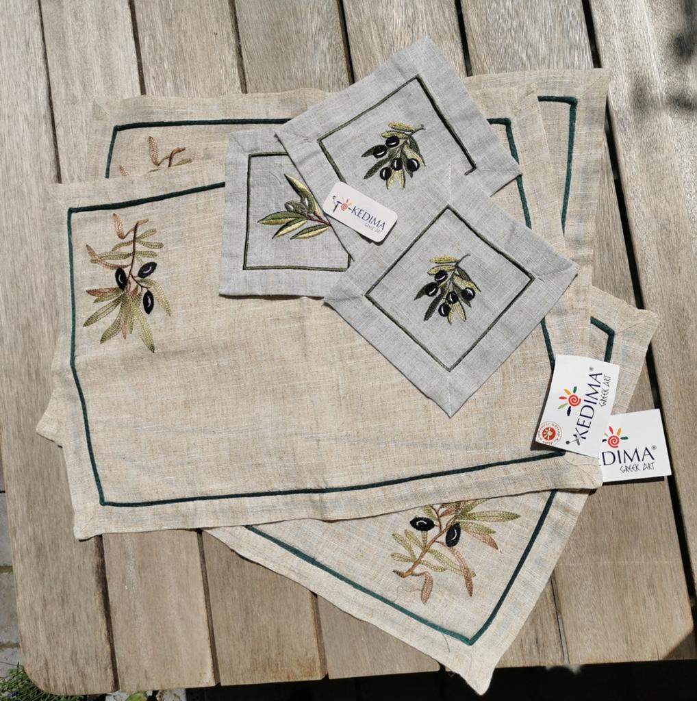 Set van 3 linnen placemats en mini-servetjes of onderzetters, Huis en Inrichting, Tafelkleden, Ophalen of Verzenden, Nieuw, Rechthoek
