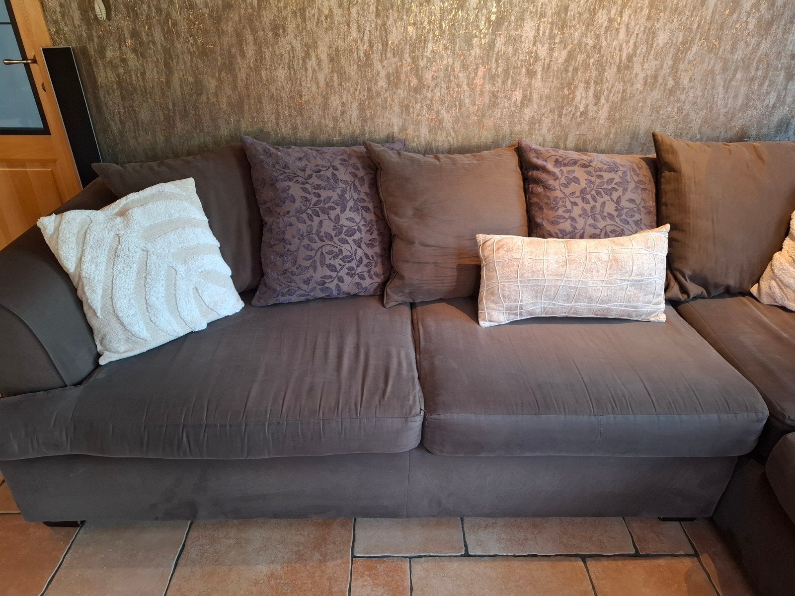 Landelijke longues zetel in taupe., Ophalen