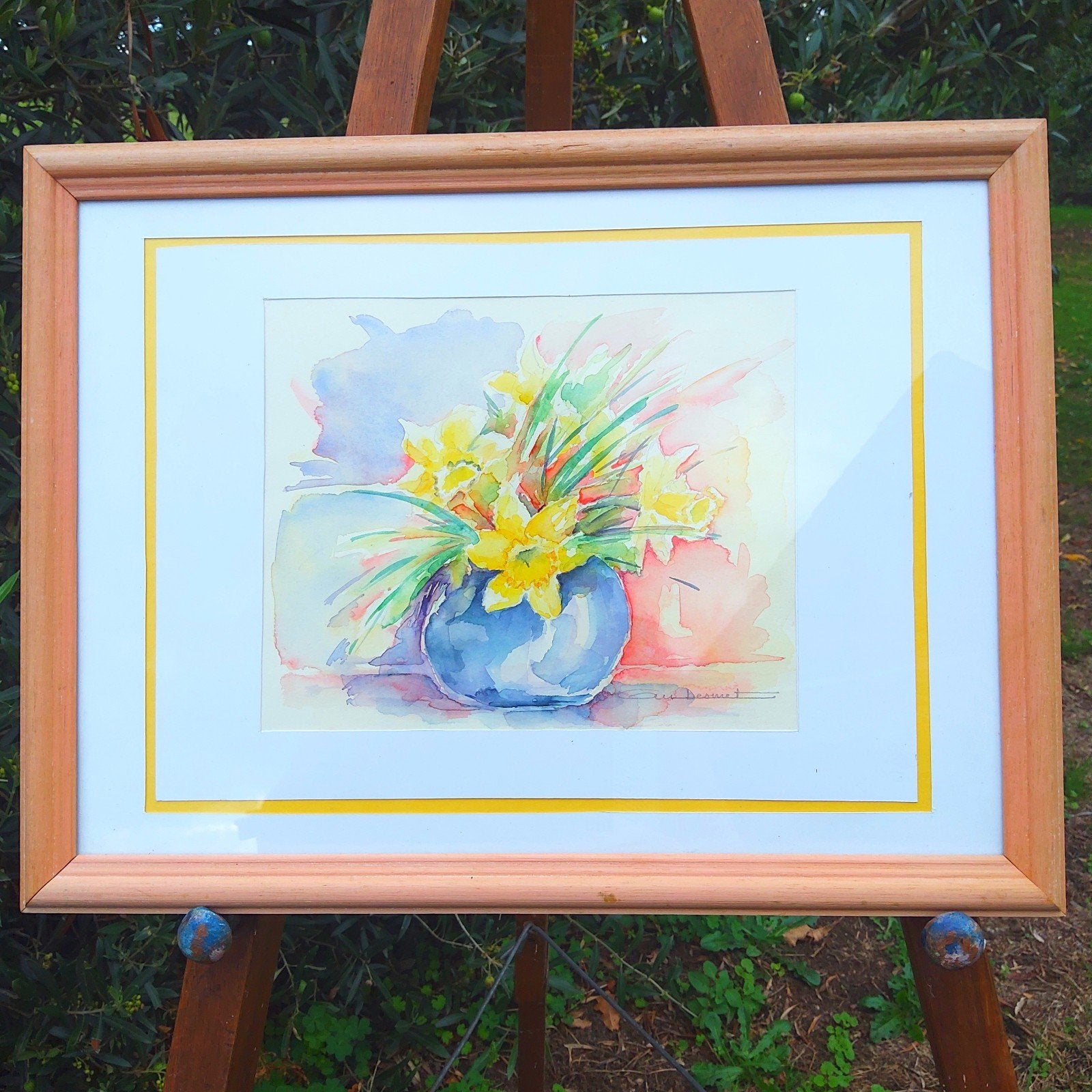 Origineel aquarel. Gesigneerd en ingelijst 41 x31 cm., Enlèvement ou Envoi, Aquarelle, Nature morte, Encadré