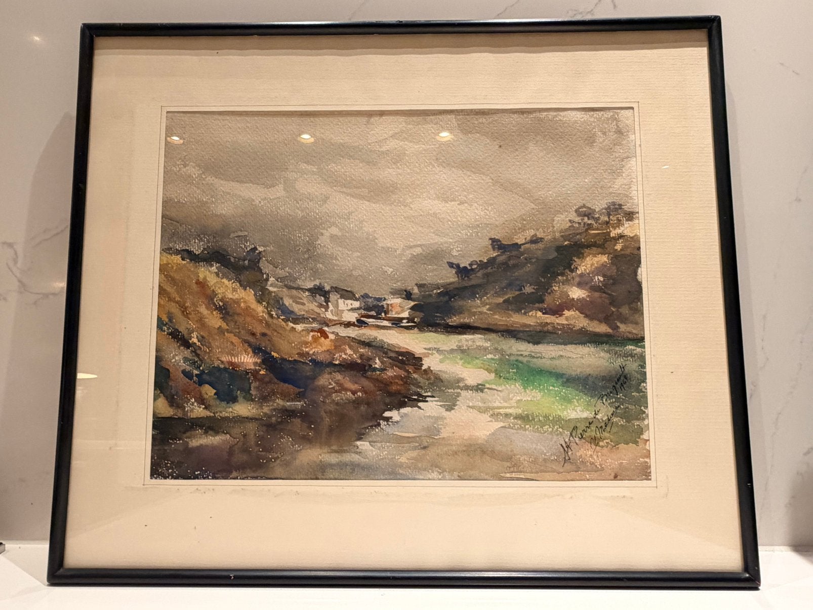 Aquarelle originale de paysage français J. Mazure (1969), Daté, Enlèvement ou Envoi, Aquarelle, Paysage