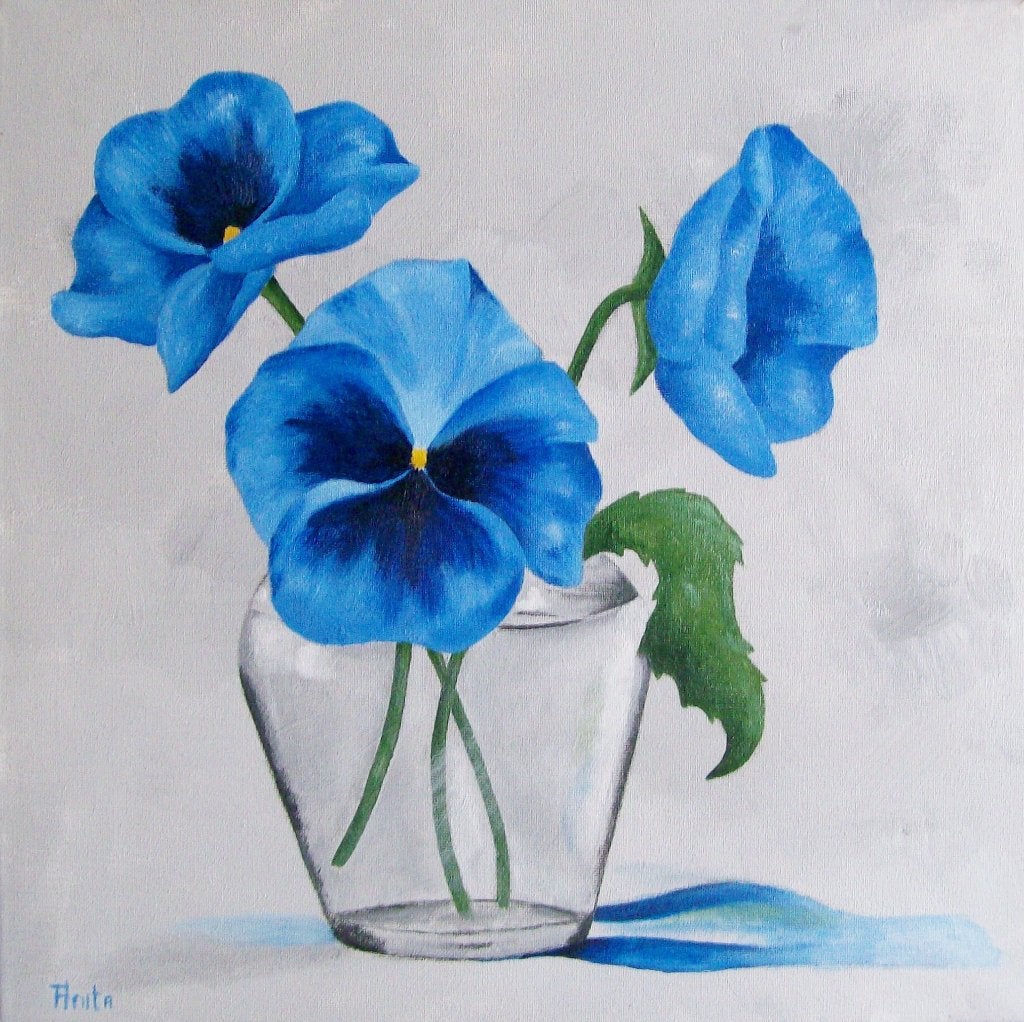 Schilderij met bloemen, 40-40cm, Antiek en Kunst, Ophalen, Acrylverf, Ophangklaar, Overige materialen