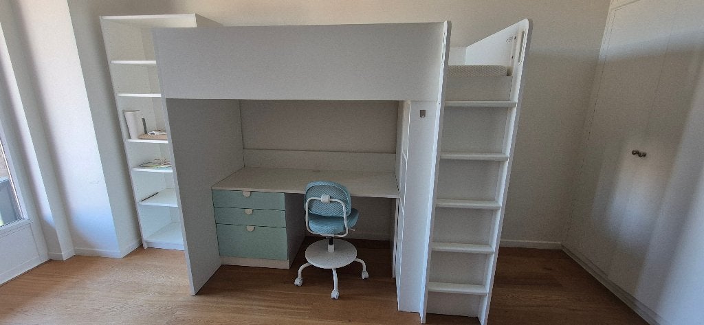 SMÅSTAD children mezzanine bed with desk+mattress+chair, Ophalen, Gebruikt, Hoogslaper