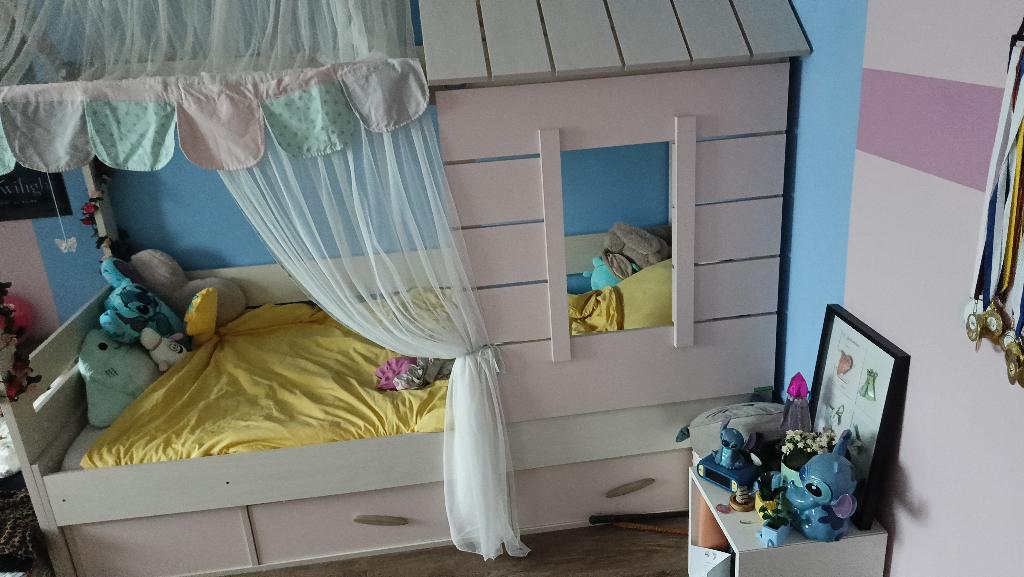 Bed, Ophalen, 90 cm, Eenpersoons, Beige